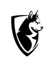 Husky sled dog dog head in heraldic shield black and white vector emblem Royalty Free Stock Photo