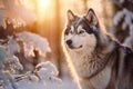 Husky in a snowy forest
