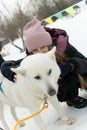 husky young park girl season person woman animal dog winter friendship adult snow outdoor pet