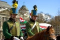 Hussars (Hungarian cavalrymen) on horseback Royalty Free Stock Photo