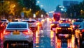 Hustle and Bustle: Busy Car Traffic in a Big City Rain - Generative AI Royalty Free Stock Photo