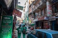 Hustle and bustle in the busy streets of Kathmandu, Nepal, as locals and tourists mixed in the narrow streets