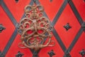 Hustopece, Southern Moravia, Czech Republic, 04 July 2021: Renaissance burgher house U Synku, welcome forged door handle with