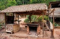 Hut in boca de valeria, brazil. Primitive dwelling hut with dried grass roof. Farm or village in tropic with hut. Eco Royalty Free Stock Photo