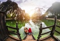 Hut on Braies Lake in Dolomiti mountains and Seeko. Royalty Free Stock Photo