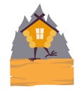 Hut in forest vector logo. Cartoon old house on chicken legs with window, baba yaga home Royalty Free Stock Photo