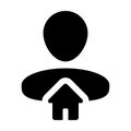 Hut icon vector with person profile avatar male user in a flat color glyph pictogram Royalty Free Stock Photo