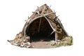 Hut made of animal skins and bones. Reconstruction of the human home of the Stone Bronze Age Royalty Free Stock Photo