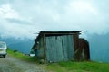 Hut Beside the Narrow road of Mountain at East Sikkim Royalty Free Stock Photo