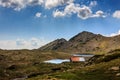 Hut next to lake at Pirin mountain in bulgaria. Tevnoto ezero Royalty Free Stock Photo