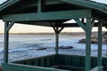 A gazebo overlooks the Pacific ocean