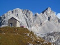 The hut, refugio, bivaccoÃÂ Tiziano in the Alps mountains, Marmarole