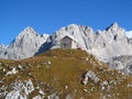 The hut, refugio, bivaccoÃÂ Tiziano in the Alps mountains, Marmarole