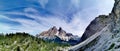 The hut Rifugio Alfonso Vandelli and lake Sorapis in Alps