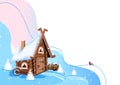 Fairy tale hut made of logs with a snow-covered roof Royalty Free Stock Photo