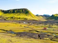 Huts at near Alftavatn lake, Laugavegur trail landscape, Iceland Royalty Free Stock Photo