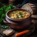 Hutsul Kapusniak Cabbage Soup On Stone In Rustic Pub Ukrainian Dishes. Generative AI