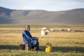 Huvsgul, Mongolia, September 6th, 2017: mongolian woman resting