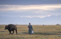 Huvsgul, Mongolia, September 6th, 2017: mongolian woman walking