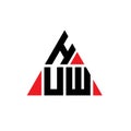 HUW triangle letter logo design with triangle shape. HUW triangle logo design monogram. HUW triangle vector logo template with red