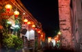 HUZHOU, CHINA - MAY 2, 2017: Huang Yao Ancient Town street in Zhaoping county, Guangxi province. Night view of traditional Chines