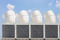 HVAC Air Chillers on Roof top Units. Large Water air cooling tower for Industry Air Conditioner system Royalty Free Stock Photo