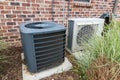 HVAC Air Conditioner Compressor and a Mini-split system together Royalty Free Stock Photo