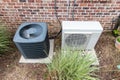 HVAC Air Conditioner Compressor and a Mini-split system together Royalty Free Stock Photo