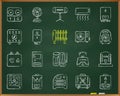 Hvac chalk draw line icons vector set