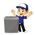 Hvac Cleaner or technician with air conditioner happy Royalty Free Stock Photo