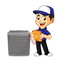 Hvac Cleaner or technician checking ac standing Royalty Free Stock Photo