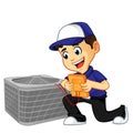 Hvac Cleaner or technician checking air conditioner Royalty Free Stock Photo