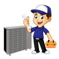 Hvac Cleaner or technician fixing air conditioner Royalty Free Stock Photo