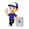 Hvac Cleaner or technician leaning on washing machine Royalty Free Stock Photo