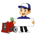 Hvac Cleaner or technician with rotobrush hold sign Royalty Free Stock Photo