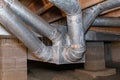 HVAC ductwork, air duct, in crawlspace of house. Royalty Free Stock Photo