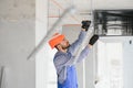 hvac engineer install heat recovery ventilation system for new house. copy space Royalty Free Stock Photo