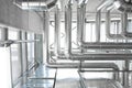 Hvac pipes, heating, ventilation, air conditioning and cooling system, ventilation system ducted through the wall located outside