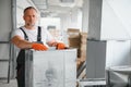 hvac services - worker install ducted pipe system for ventilation and air conditioning in office. Royalty Free Stock Photo