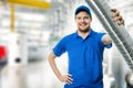 Hvac technician with flexible aluminum ducting tube in hand Royalty Free Stock Photo