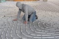 HVAC technician working on underfloor heating system installation. Close up on water floor heating system Royalty Free Stock Photo