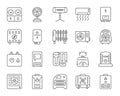 Hvac simple black line icons vector set