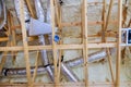 HVAC vents being installed air conditioning on the roof of the house, thermal insulation in a new house - under the roof Royalty Free Stock Photo