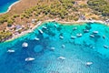 Hvar archipelago sailing turquoise beach aerial view. Island of Marinkovac on Paklenski Otoci islands