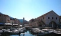 Morning sun above the marina and square of a town of Hvar in Croatia Royalty Free Stock Photo