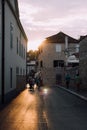 Vertical shot of a beautiful street in the Hvar city of Croatia during the sunset Royalty Free Stock Photo