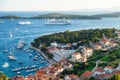 Hvar island, Croatia. Marina. View of the town from the castle. Landscape in summer time. Royalty Free Stock Photo