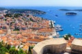 Hvar town and the harbor from the Spanish Fortress with a detail Royalty Free Stock Photo