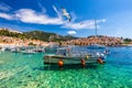 Hvar town with seagull's flying over city, famous luxury travel destination in Croatia. Boats on Hvar island, one of the many Royalty Free Stock Photo