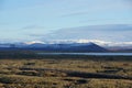 Hverfjall crater covered in snow on Iceland lake Royalty Free Stock Photo